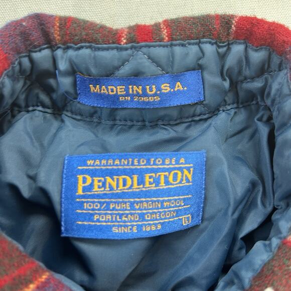 Pendleton Trail Shirt Mens L Plaid Long Sleeve Red Wool Flannel Elbow Patch - Picture 4 of 11